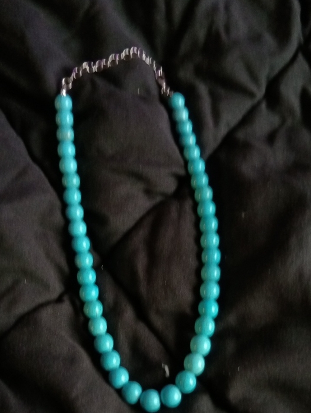 Genuine Turquoise Beaded Necklace - Women Jewelry Silverplated Chain 10mm